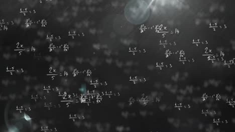 animación de dibujos matemáticos y fórmulas sobre luces sobre un fondo oscuro