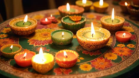 colorful candles in decorative holders