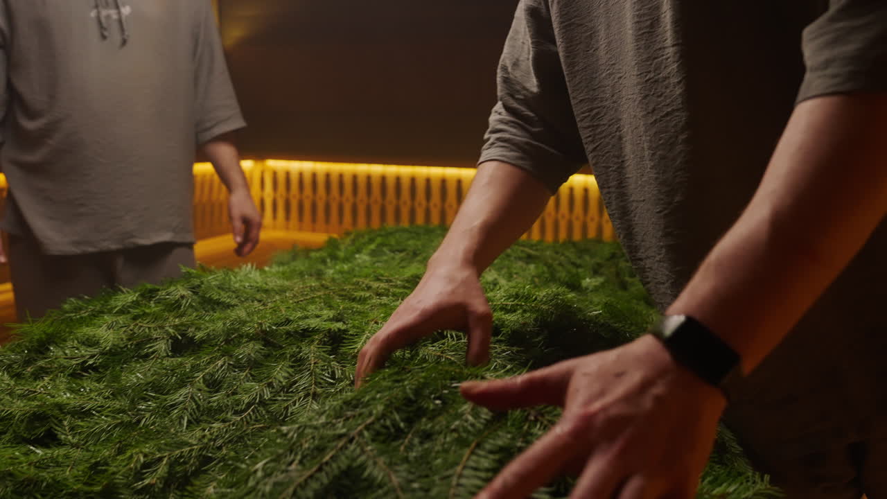 Preparing Christmas Fir Branches for a Spa or Sauna