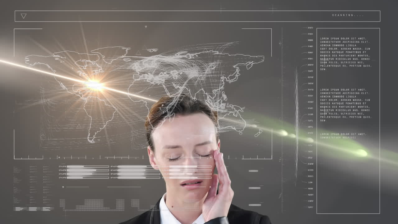 백인 사업가 여성에 대한 금융 데이터 처리의 애니메이션