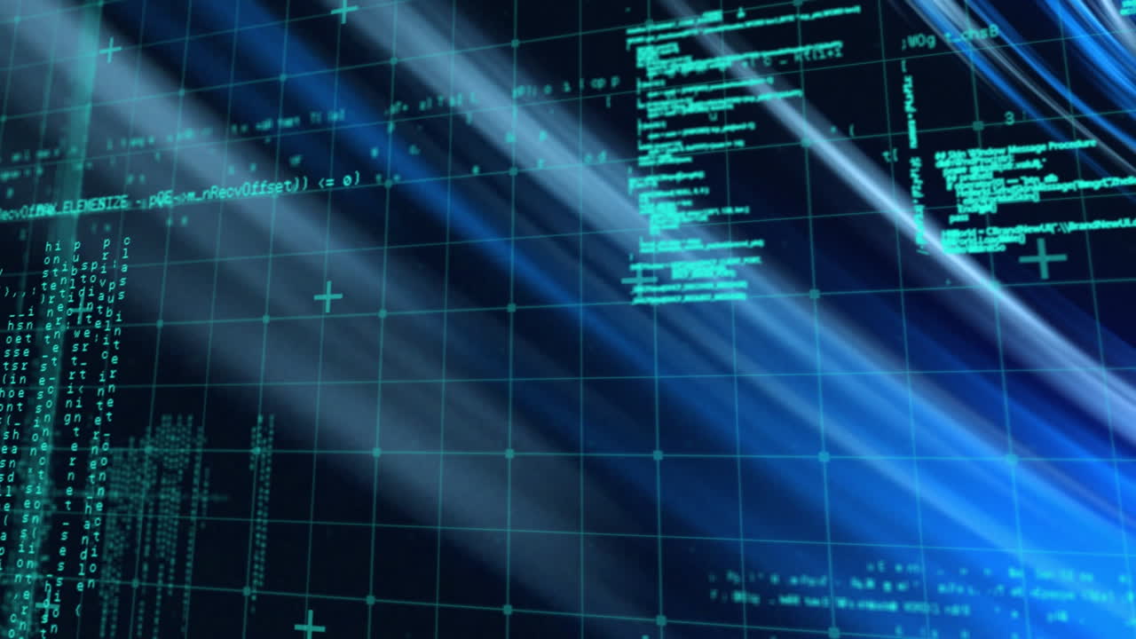 Animation of data processing and shapes on black background