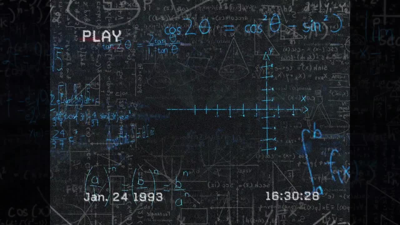 Animation of play text interface on screen with mathematical data processing