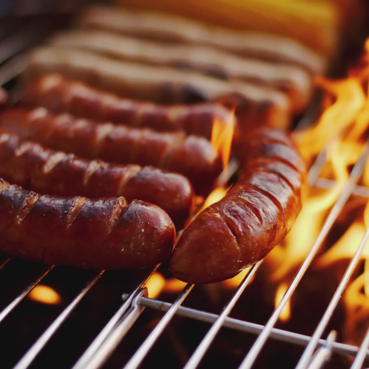 salchichas a la parrilla sobre las llamas