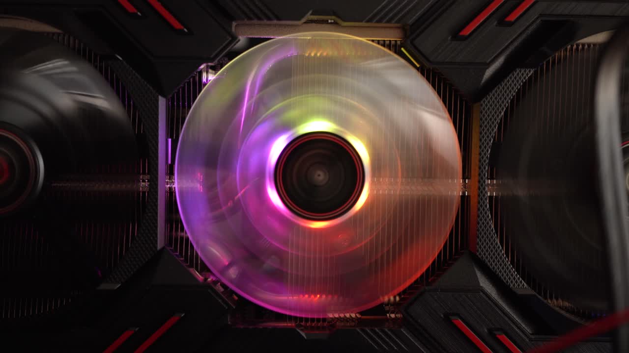 Close-up of video board fan with RGB lights