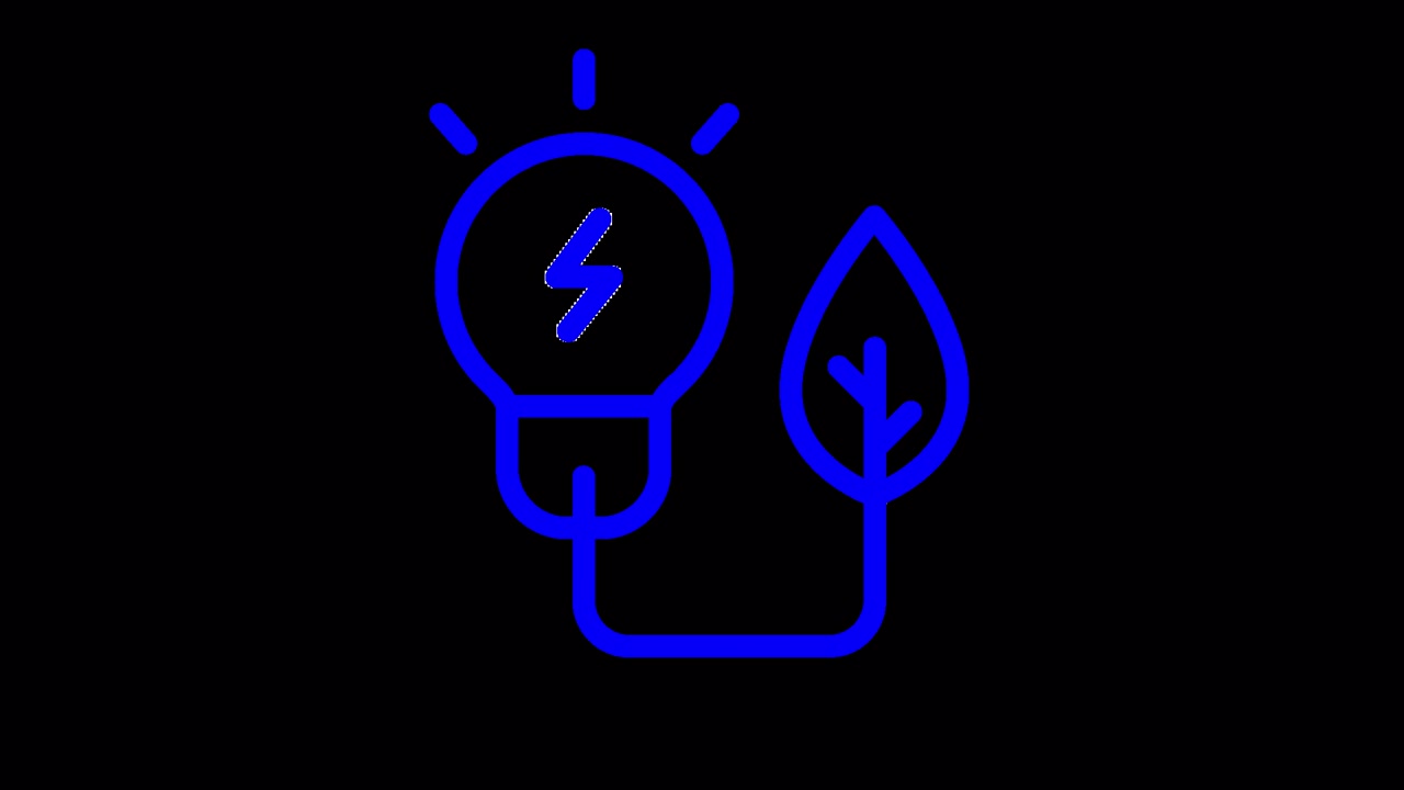 Animated Blue Icon of a Light Bulb and Leaf Representing Green Energy