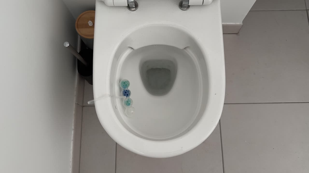 Flushing of a toilet that causes a piece of toilet paper to disappear. No poo