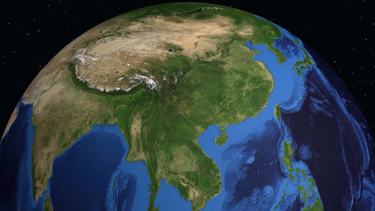 Animazione digitale che zooma dallo spazio su Kunming, Cina, mostrando statistiche sulla popolazione su un globo rotante.