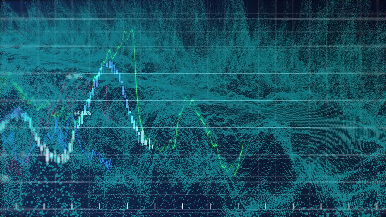 Animation of data processing and shapes on black background