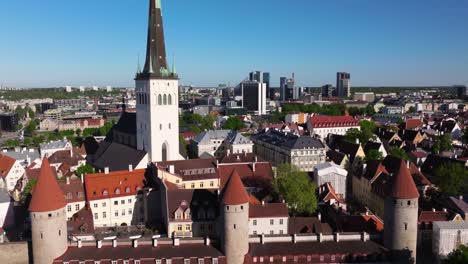 slow establishing aerial shot above walls of tallinn, st