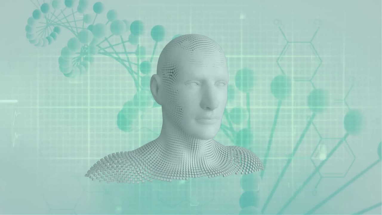 busto humano en movimiento con cadena de adn