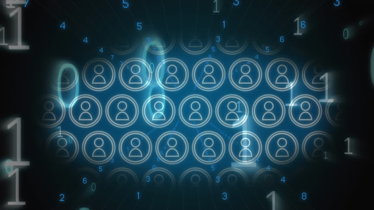 animación de codificación binaria y procesamiento de datos sobre iconos.