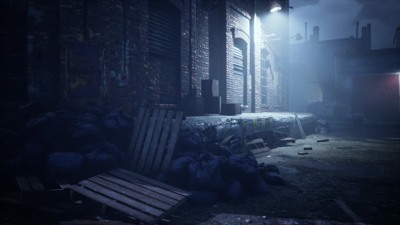 callejón oscuro del almacén de la fábrica por la noche