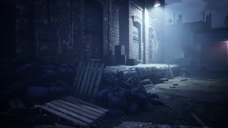 callejón oscuro del almacén de la fábrica por la noche