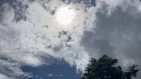 observing the sun covered by some cumulus clouds