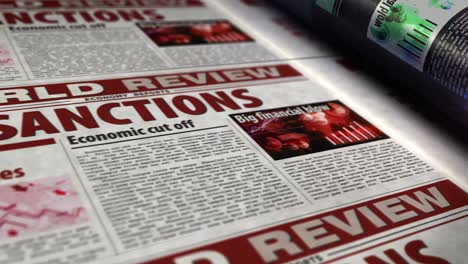 sanctions, economy blockade, politics and embargo news newspaper printing press