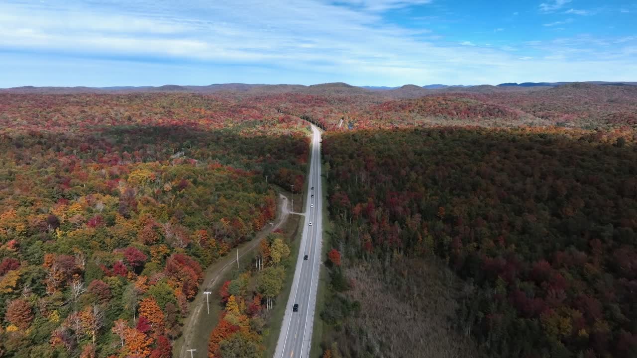 Scenic Drive Through Fall Foliage In Adirondack, New York, USA