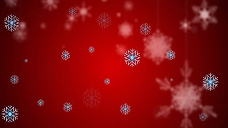 Animation-of-snowflakes-falling-on-red-background