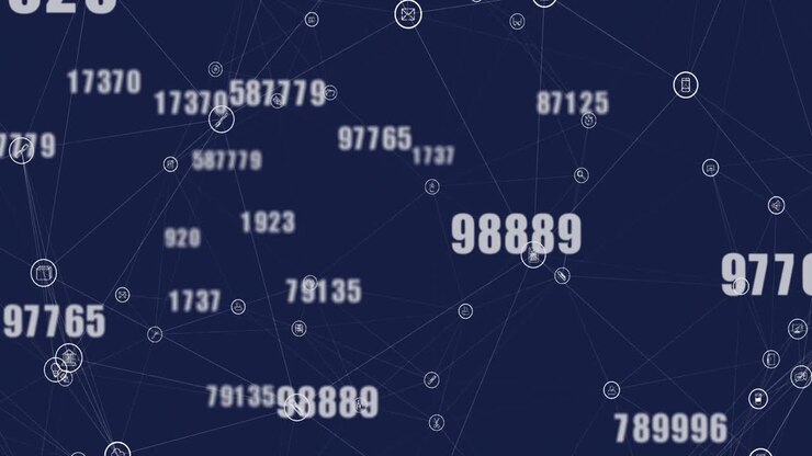Animazione dell'elaborazione di dati finanziari su sfondo blu.
