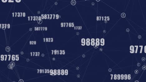 Animation of financial data processing on blue background