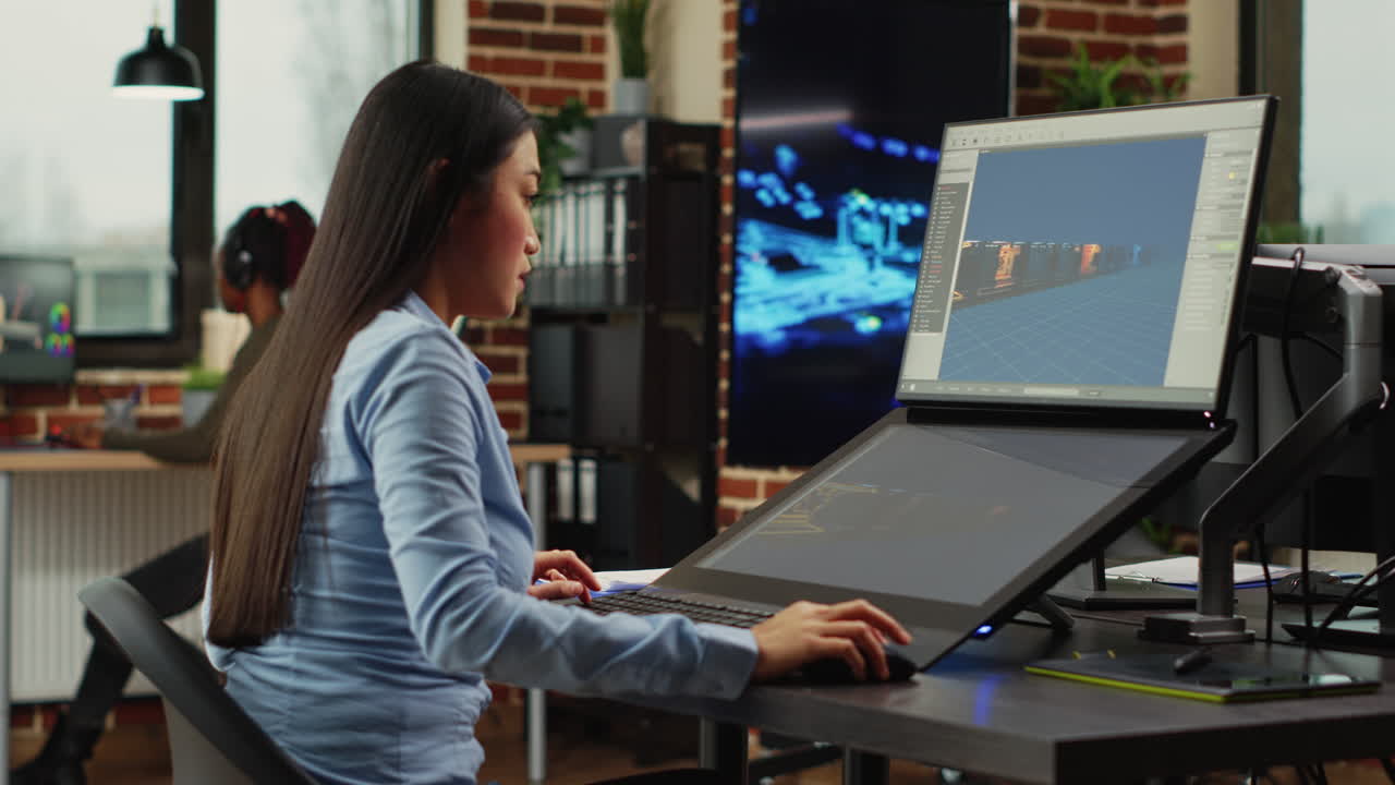 Female artistic editor working on gaming production