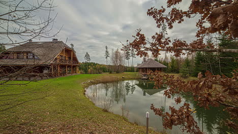 vacation house rental with lakeview on a cloudy day in autumn