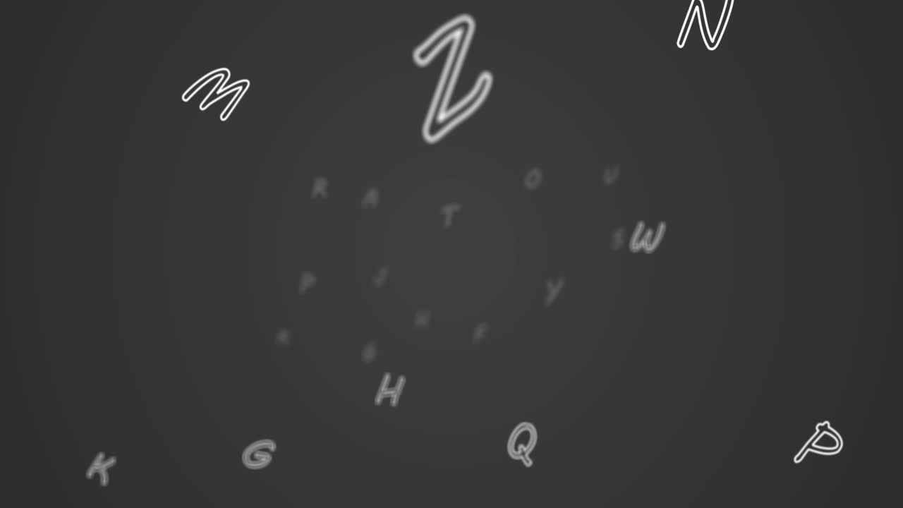 letras aleatorias en el alfabeto flotando hacia adelante en un vasto espacio vacío