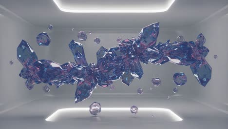 a stunning display of abstract crystals in a minimalistic environment, showcasing the transformations between vibrant colors and geometric shapes in a modern aesthetic