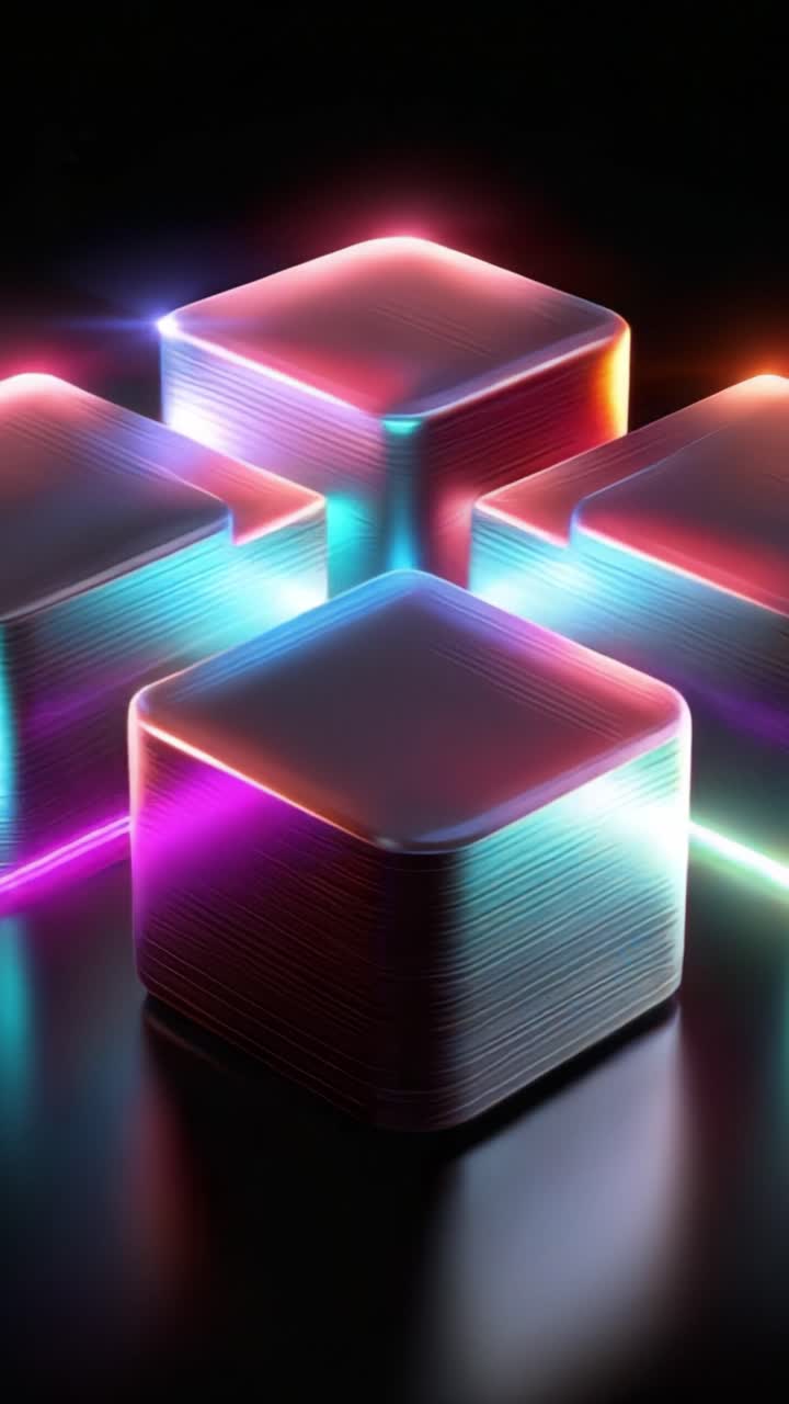 Illuminated Cubes with Neon Glow: A Stunning Display of Light and Color Contrast on a Dark Background, Showcasing Modern Aesthetic and Artistic Design