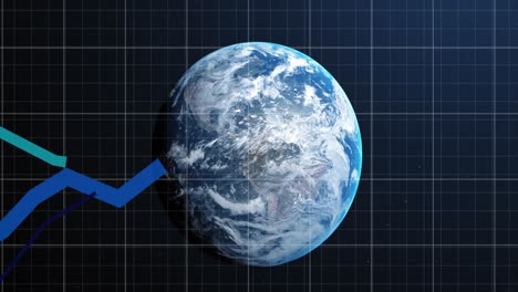 Animación-Del-Procesamiento-De-Datos-Estadísticos-Sobre-El-Globo-Contra-Fondo-Azul