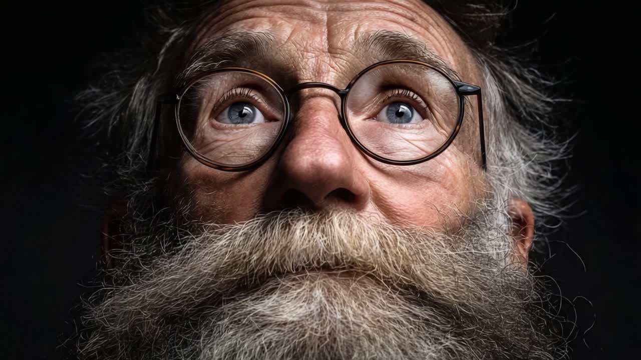 A Profound Gaze: Capturing the Intense Emotions of a Man with a Beard and Glasses, Lost in Thought and Reflecting on Life's Mysteries