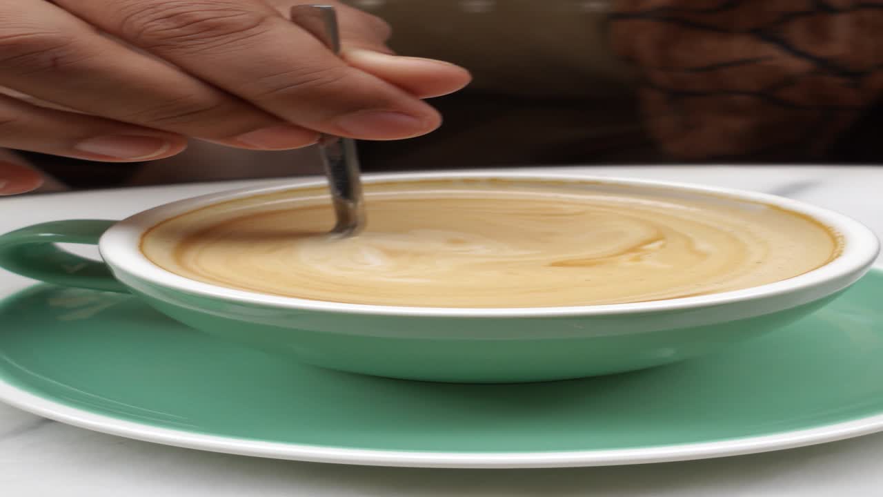 Person stirring coffee with a spoon