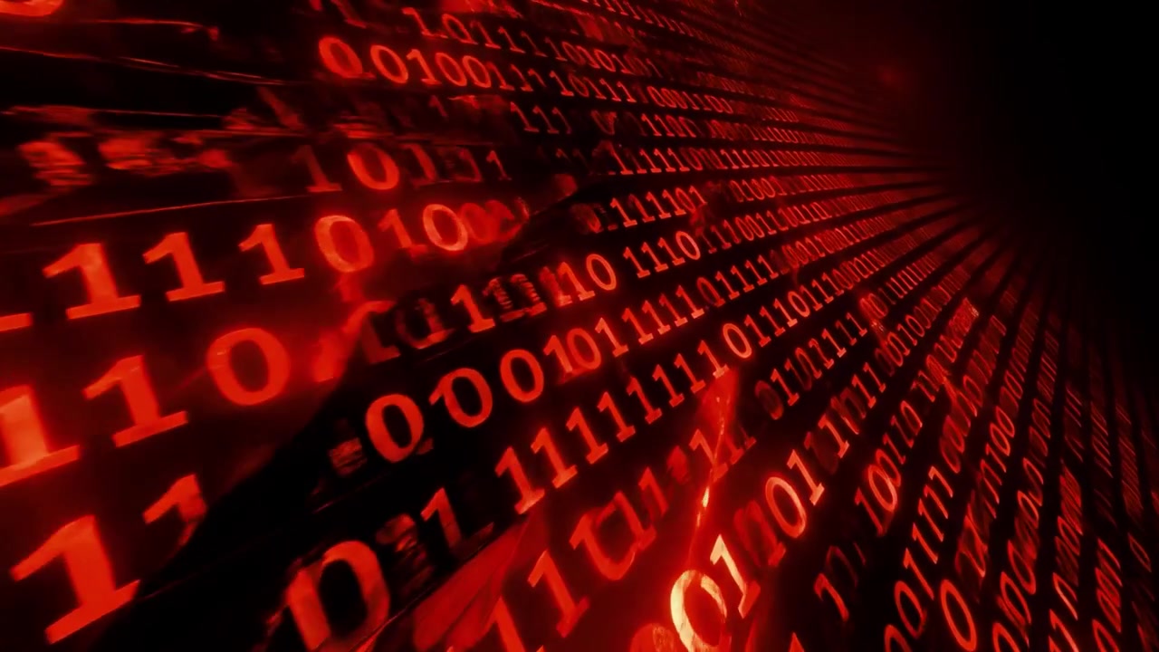 Abstract Digital Background with Red Binary Code Streaming