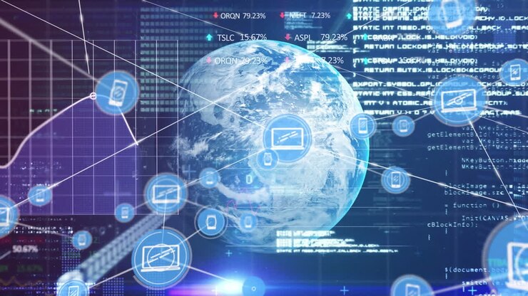 Animation af globus med databehandling og netværk af forbindelser