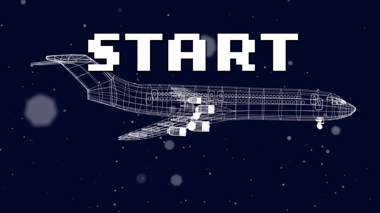 Wireframe Airplane Animation with Retro Start Text