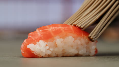 preparing salmon sushi