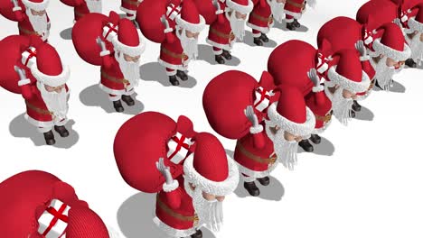 el ejército de santa claus lleva bolsas de regalos. feliz navidad y feliz año nuevo 2020 animación. bucle sin costuras.