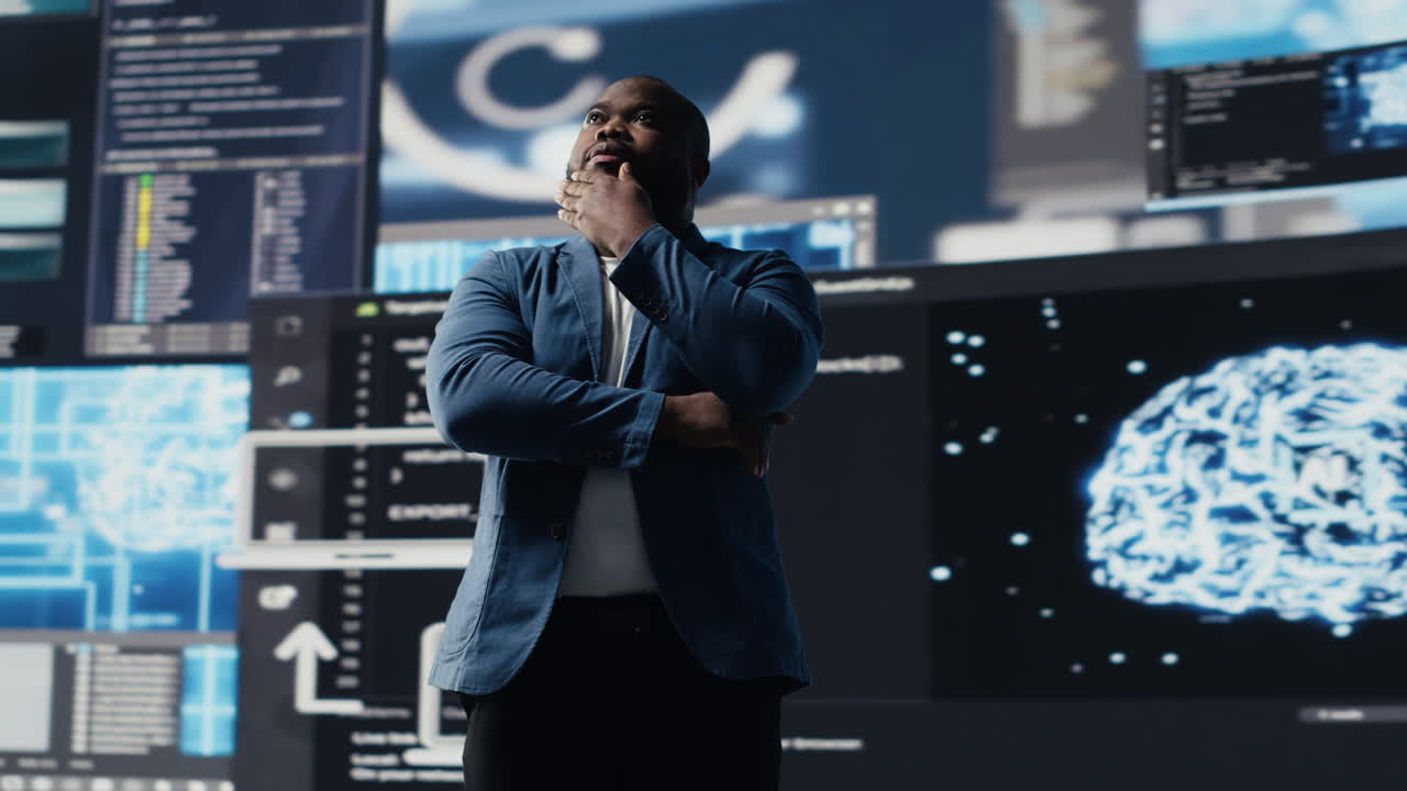 Black software developer immersed in code development