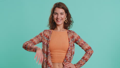 woman looking approvingly showing ok approve feedback gesture like sign positive something good