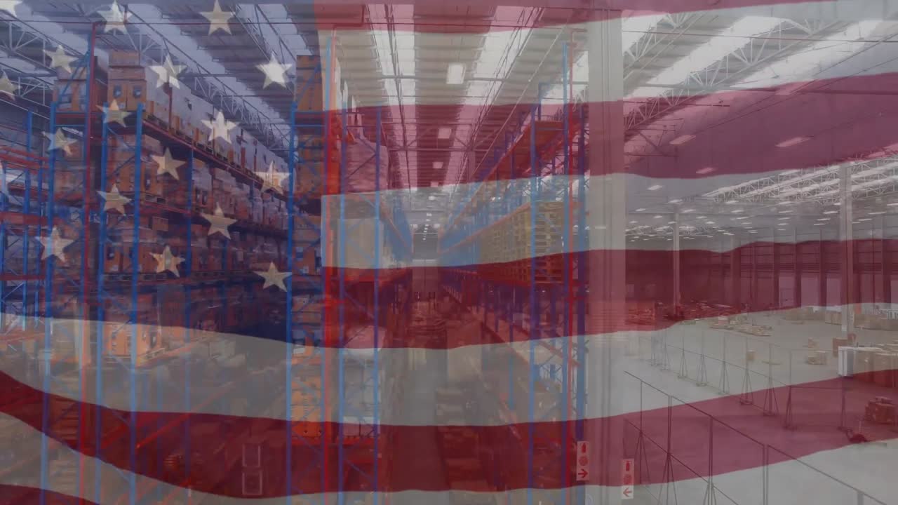 animación de la bandera de los estados unidos sobre el almacén