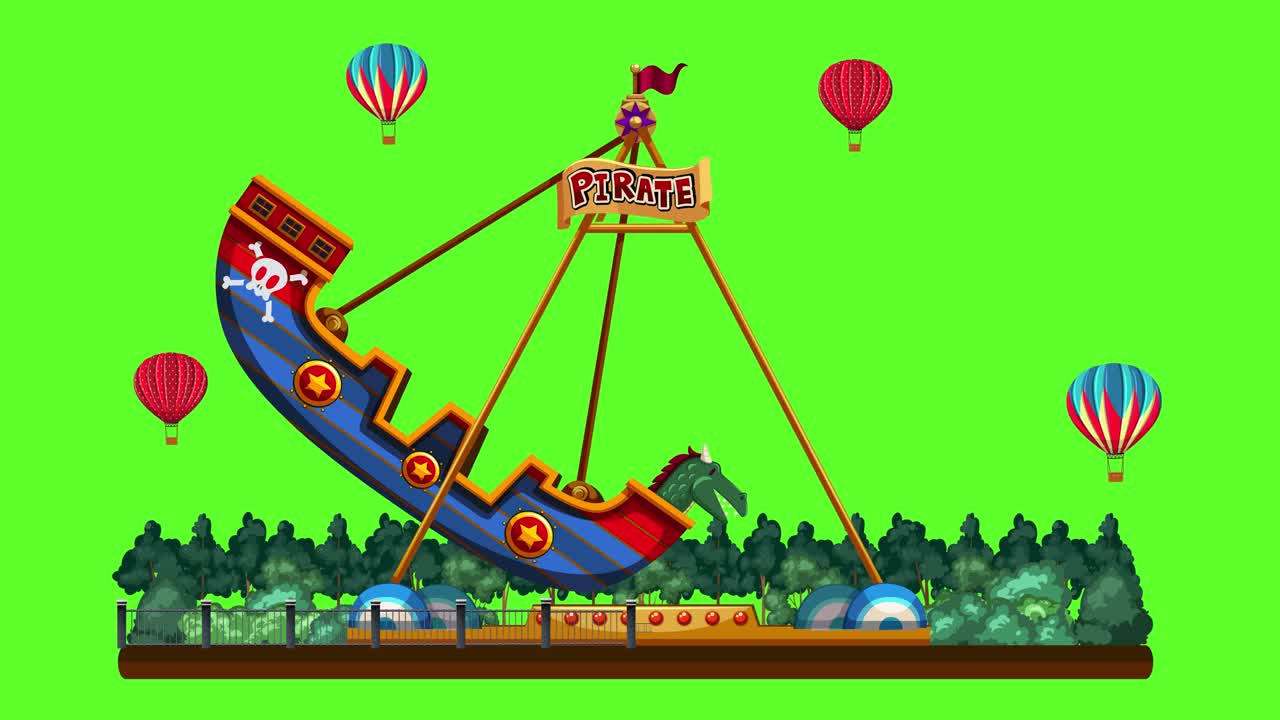 시간에 따라 흔들리는 애니메이션 해적 선박 타기