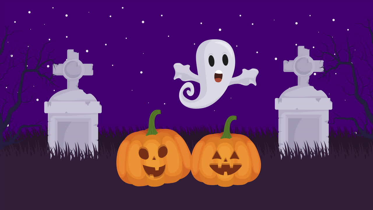 호박과 함께 할로윈 어두운 장면