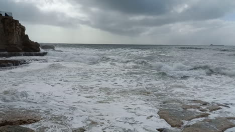 the sea very rough on the beach with very strong waves