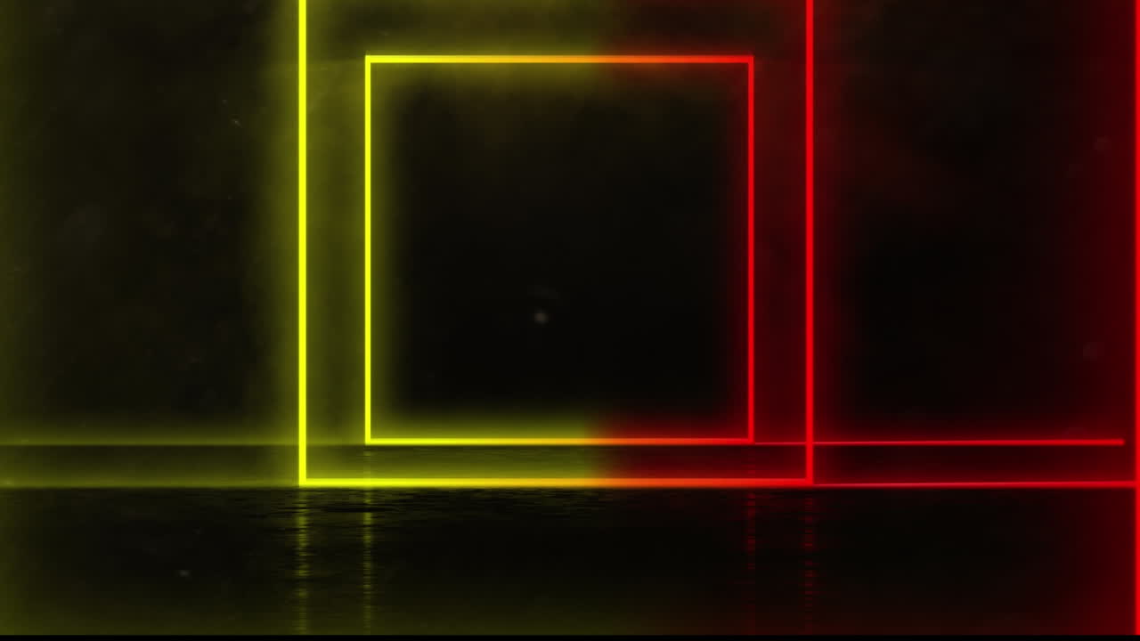 Animation of neon red and yellow squares on black background