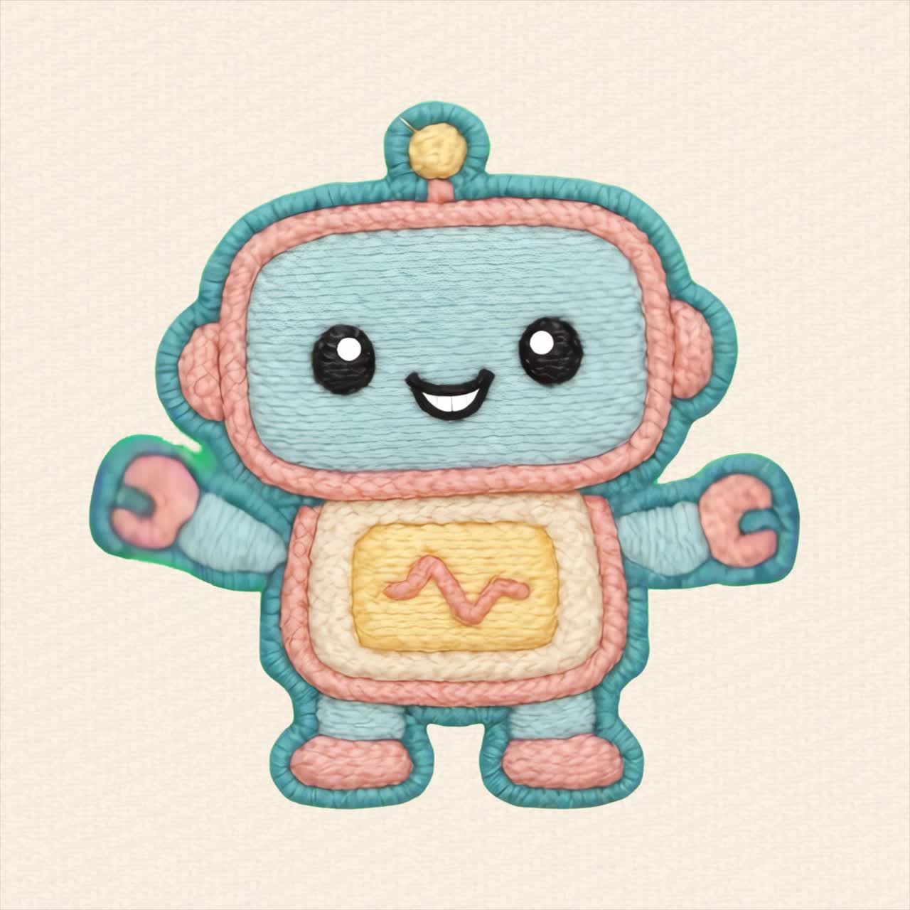 Cute embroidered robot illustration animation isolated asset, transparent 4K video, alpha channel