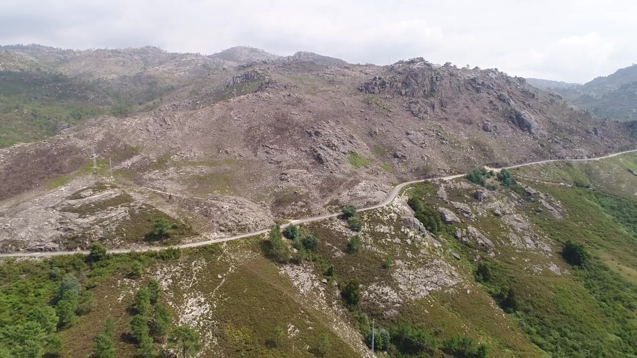 Strada tortuosa in alta montagna, vista aerea.