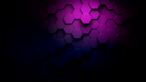 hermosos hexágonos púrpura oscuro en la superficie transformándose con una fuerte iluminación en animación 3d sin costuras, diseño de movimiento abstracto de fondo video 4k