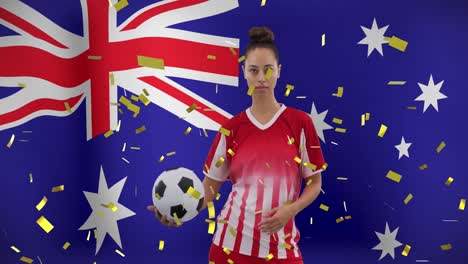 Animation-of-biracial-female-soccer-player-over-flag-of-australia