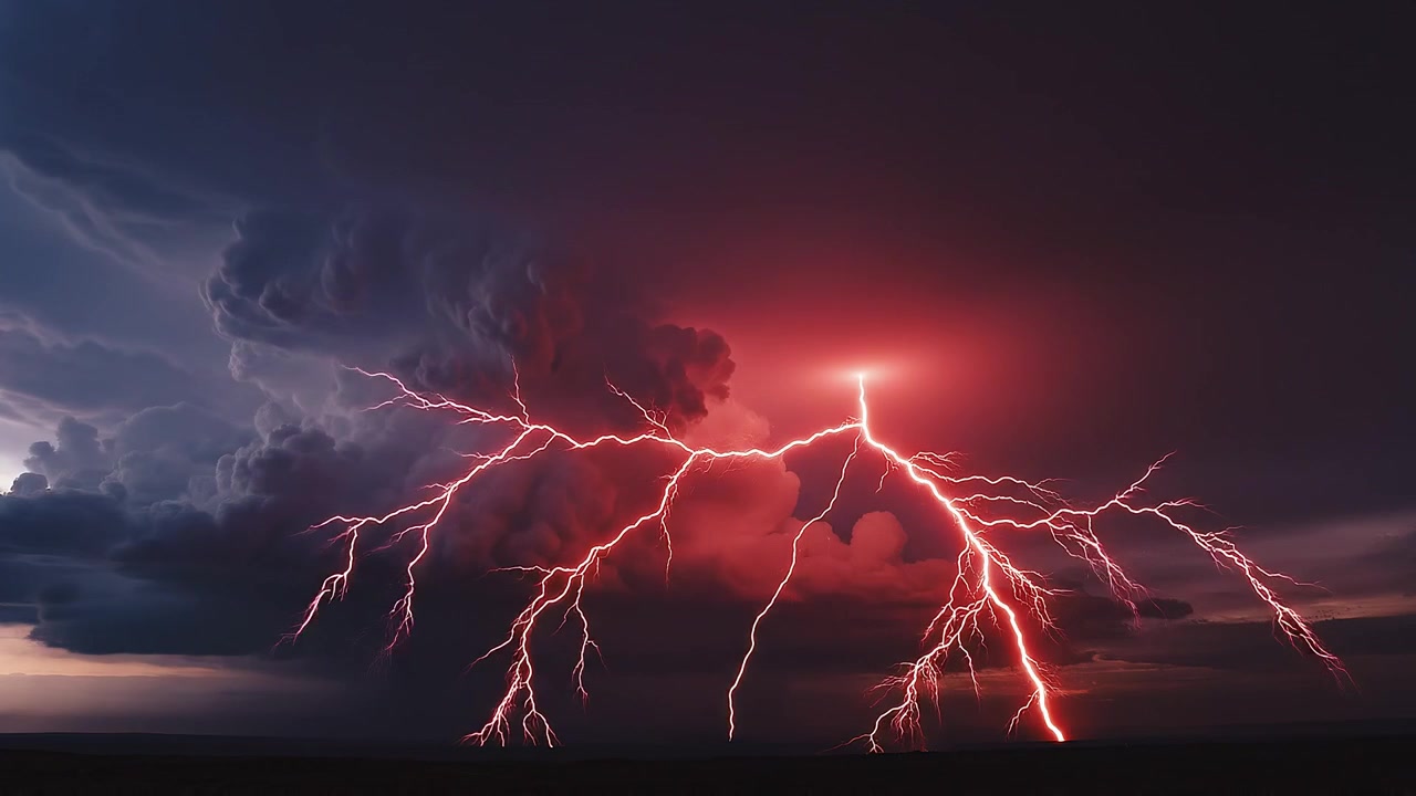 Potente Fulmine da un Cielo di Nuvole Temporalesche Scure