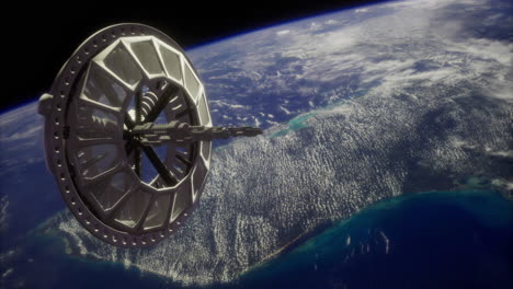 exploration of outer space featuring a futuristic space station above earth