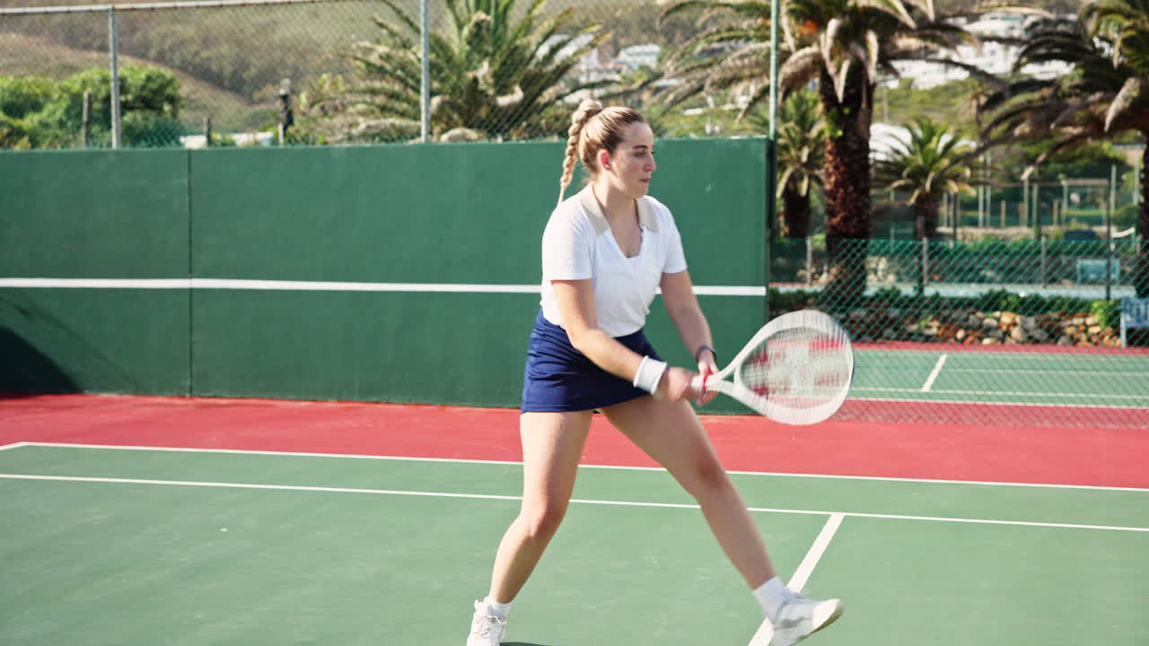 A woman playing tennis on a court